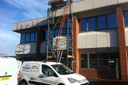 Scaffolding on a commercial office building